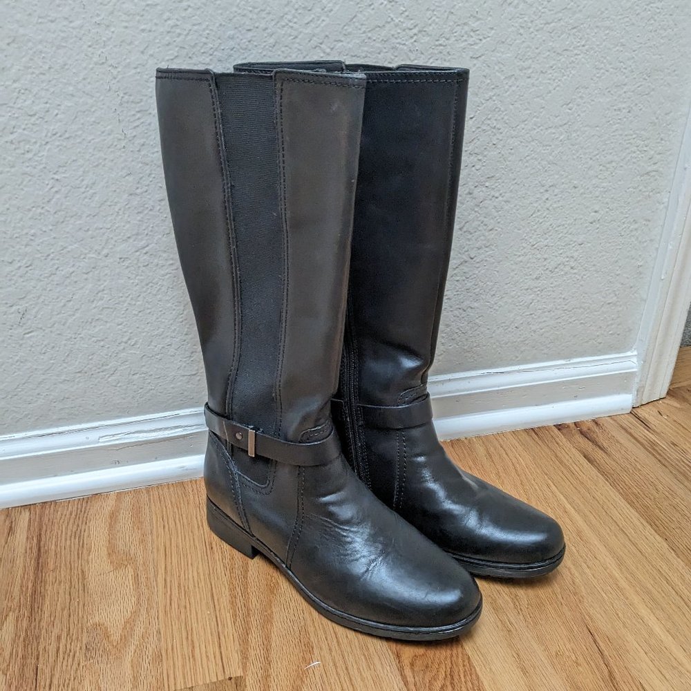 Clarks Women's Merrian Rayna Tall Riding Boot Size 10 Black Leather Stretch